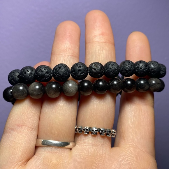 SILVER SHEEN OBSIDIAN STRETCHY NATURAL GEMSTONE BRACELET ~6MM - Picture 5 of 5